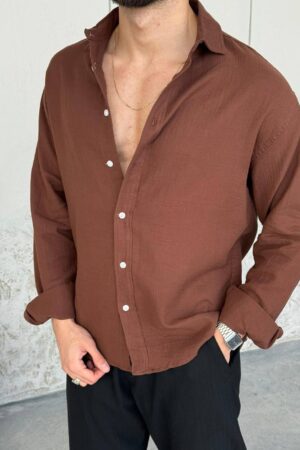 Müslin Kumaş Gömlek - Acı Kahve