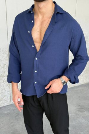 Müslin Kumaş Gömlek - Lacivert