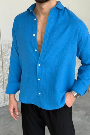 Müslin Kumaş Gömlek - Mavi